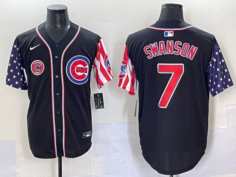 Men 2025 Chicago Cubs #7 Swanson Black a generation of national flags Joint Name Nike MLB Jersey style 47